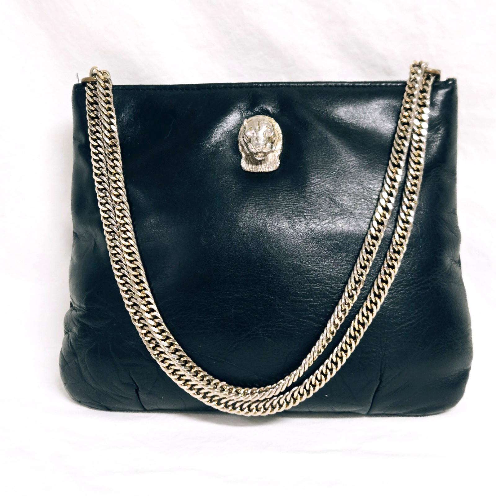Ruth Saltz 1970s Leather Purse Handbag Cougar Motif Convertible Chain Hardware
