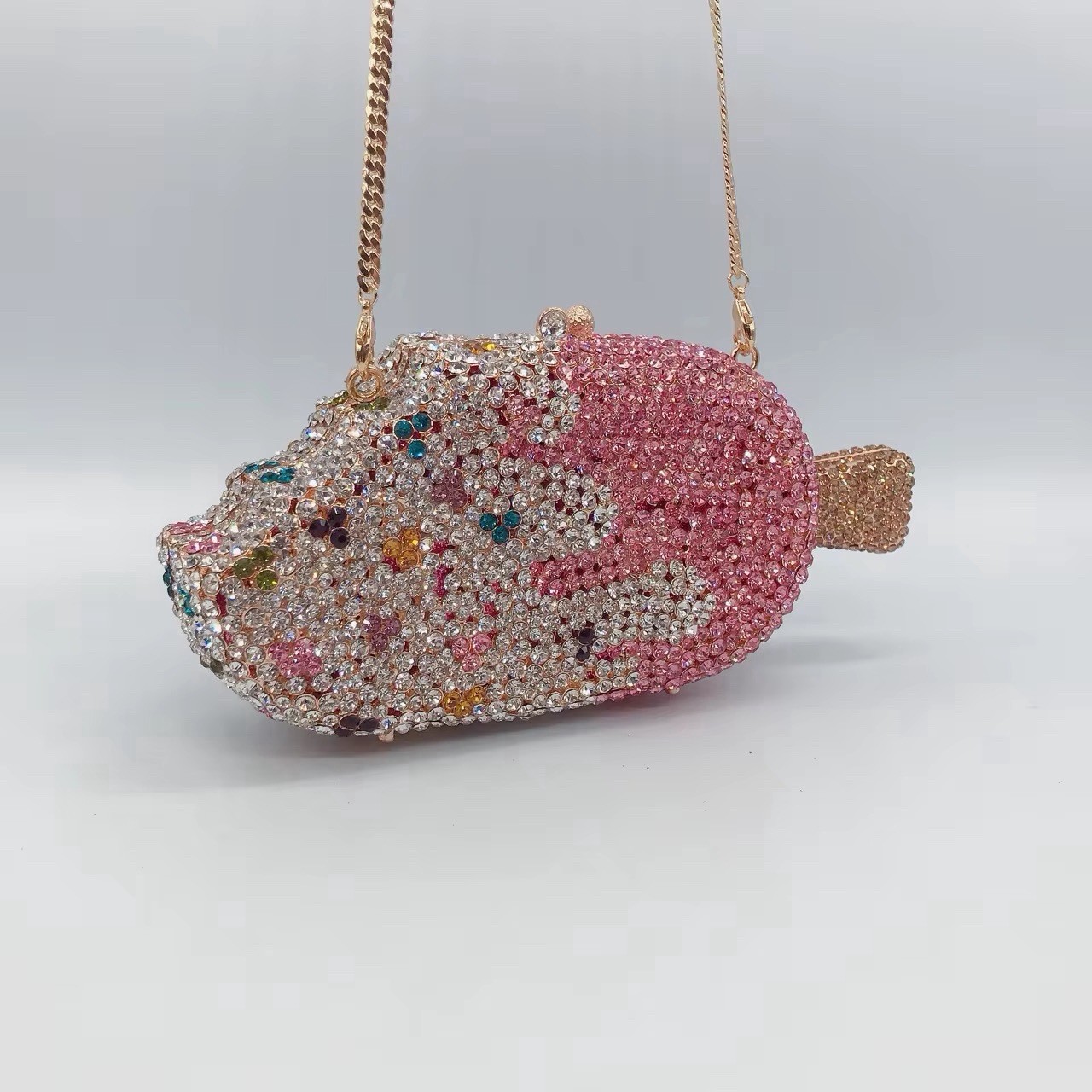 Ice Cream Bar Shaped Rhinestone Clutch w/ Gold Chain Strap Pink