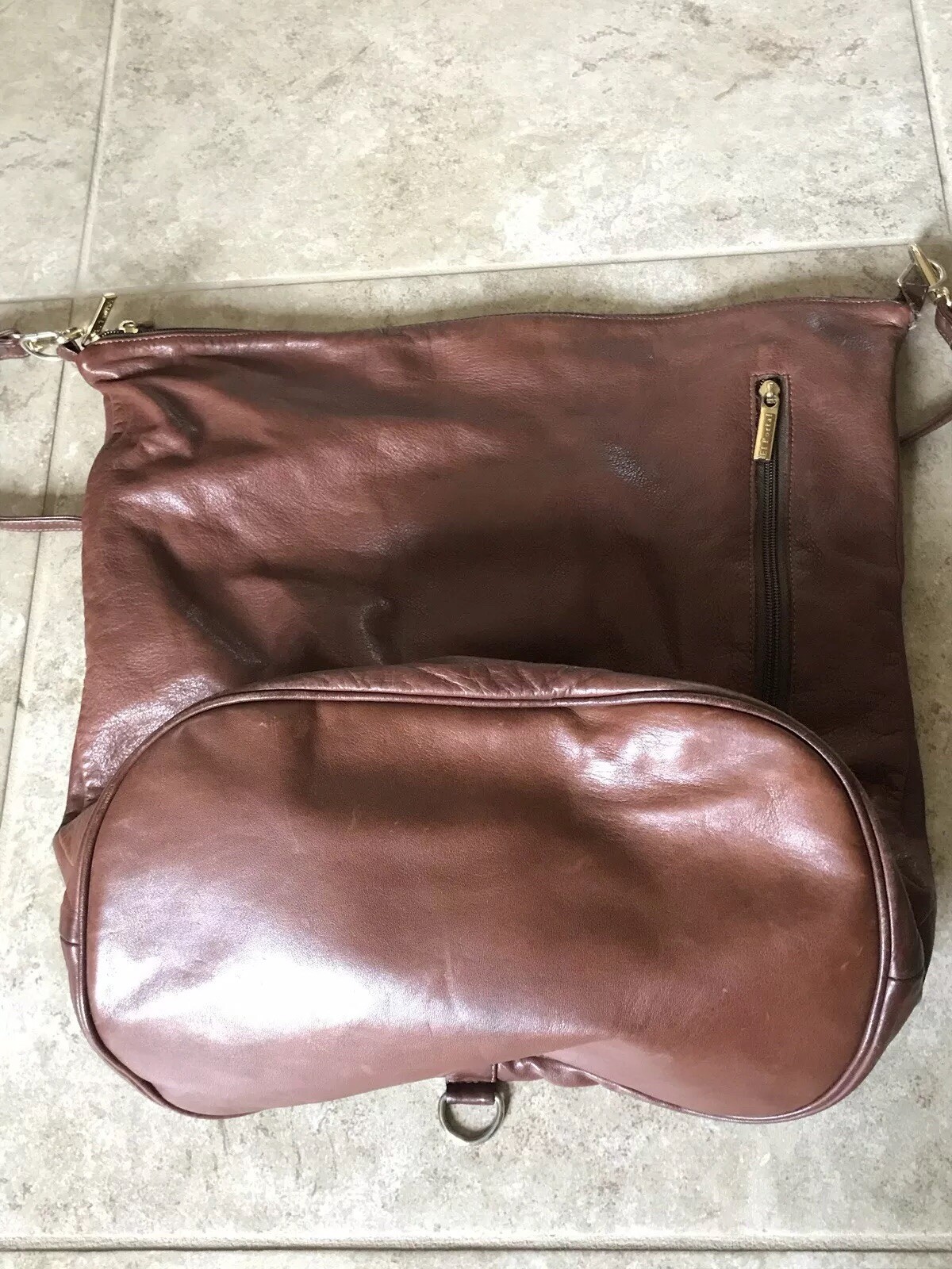 El Portal Genuine Brown Leather Shoulder Bag 1 Compartment Zippered Wallet LARGE