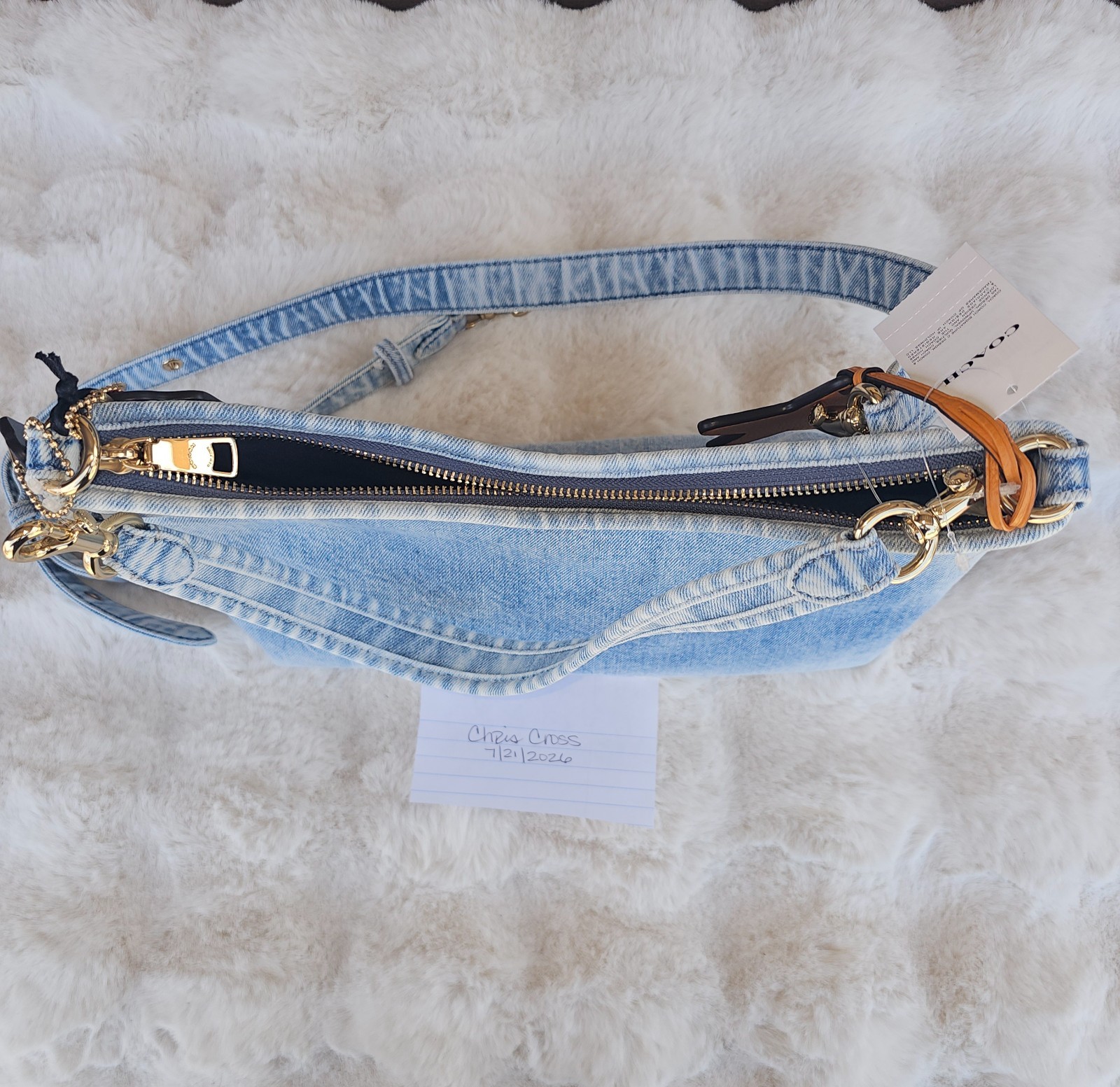 NWT Coach Laurel Shoulder Bag In Loved Denim With Charms CEF26