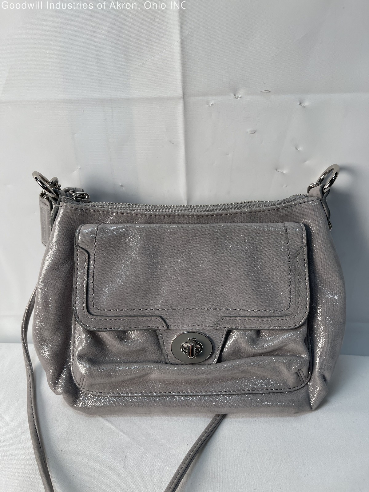 Gently Loved Certified Authentic Gray Metallic Coach Cross Body Handbag
