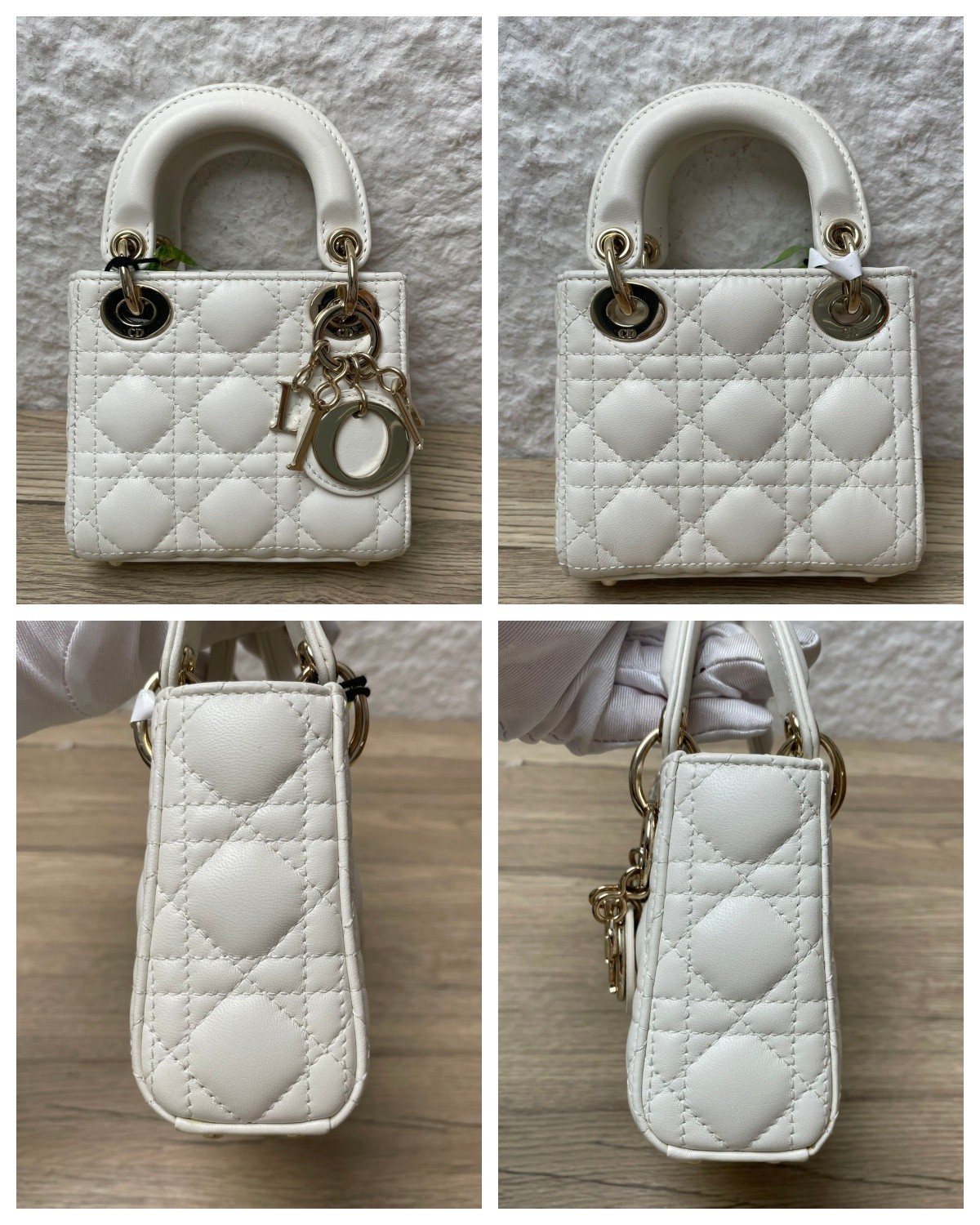 DIOR Lady Ultra Mini 12cm White Lambskin Shoulder Bag