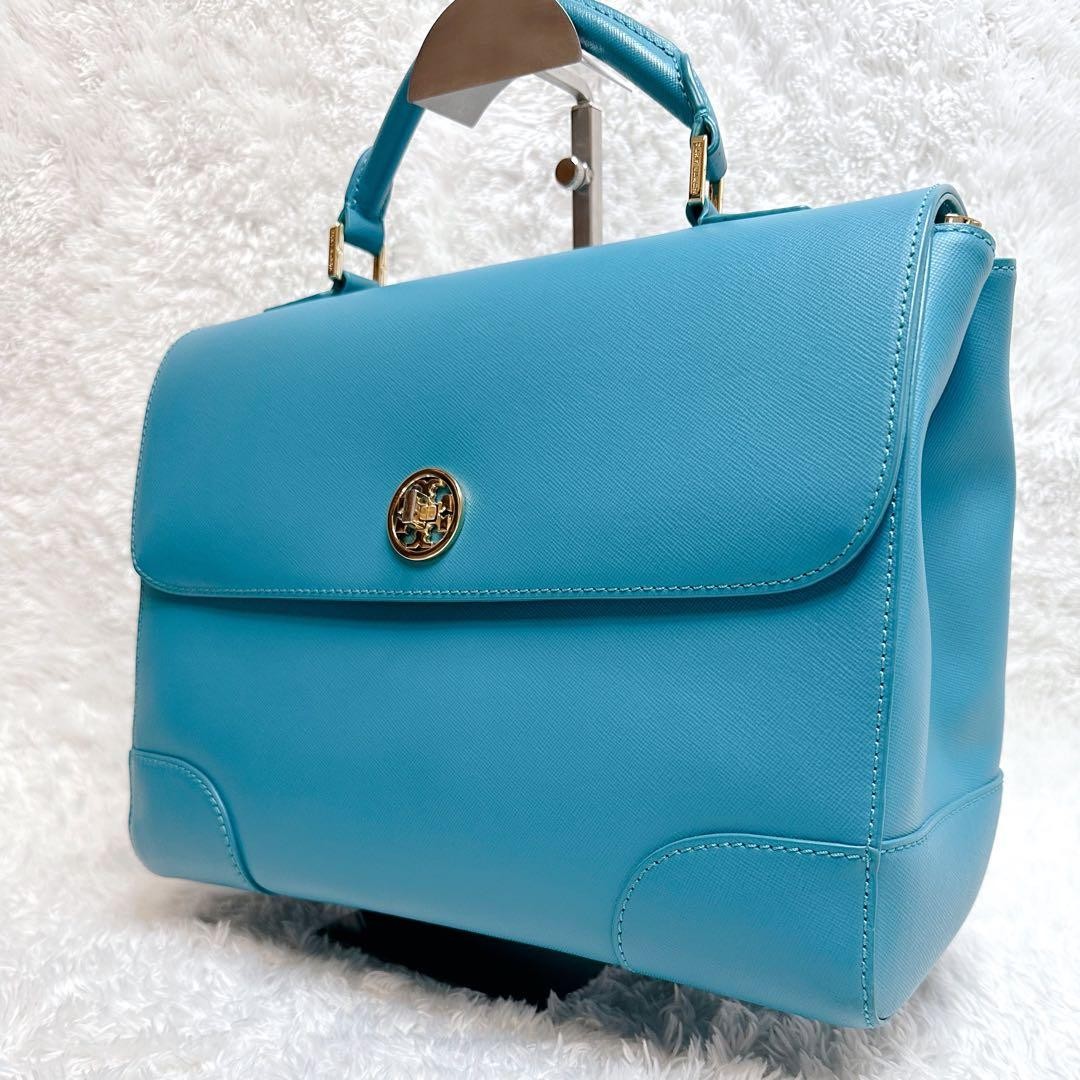 TORY BURCH Satchel bag Turn lock 2WAY Blue Authentic From Japan
