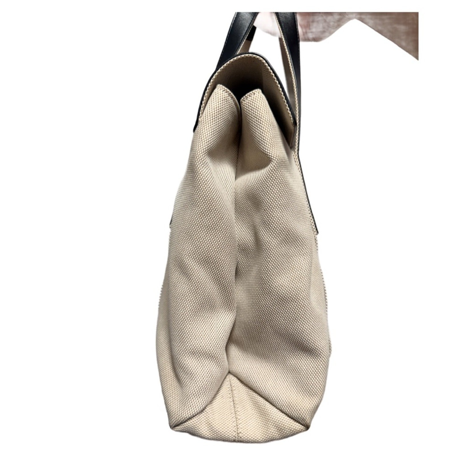 Bulgari Black Leather and Cream Canvas Bag