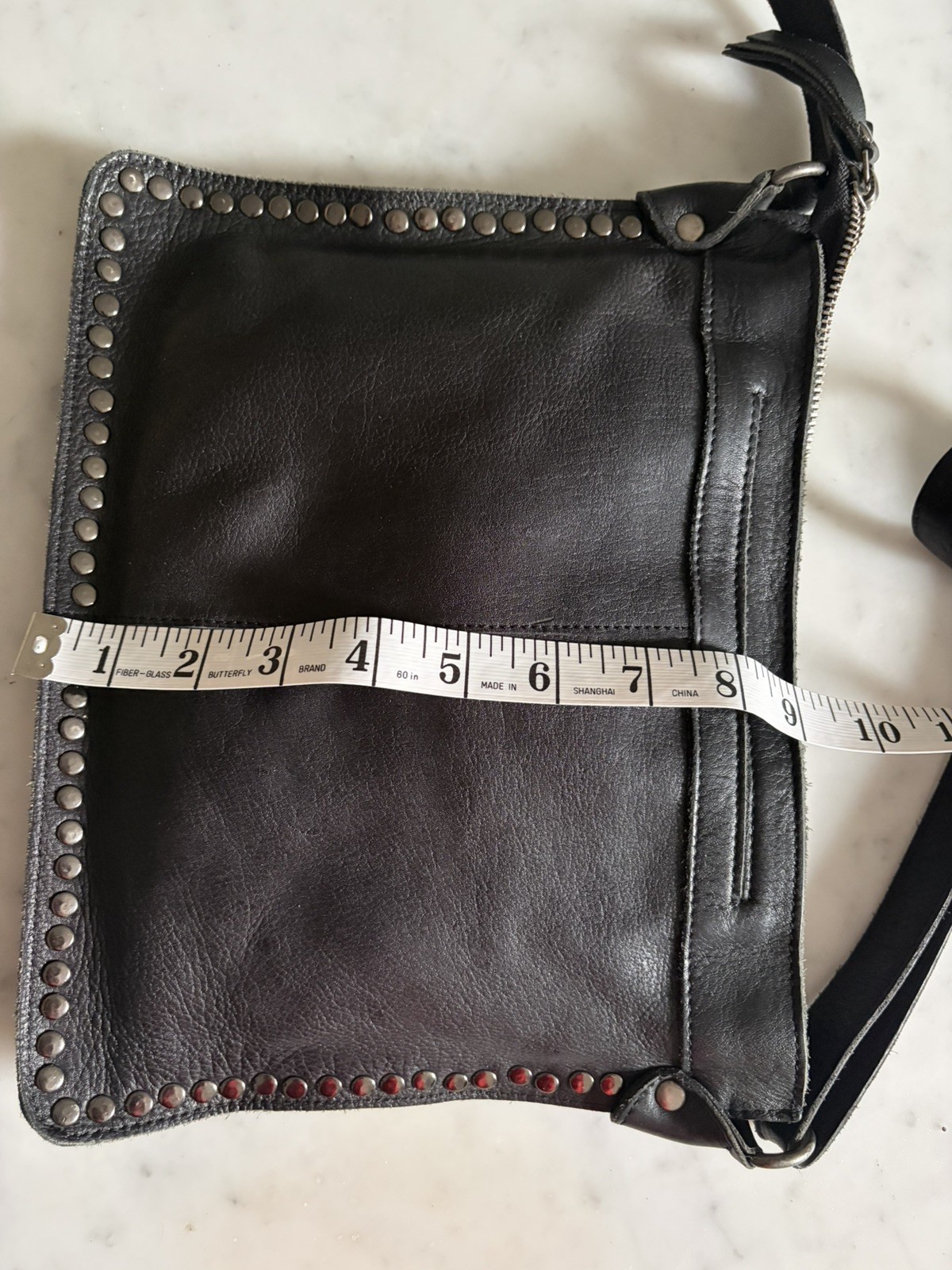 Latico Leathers Gabriel Studded Crossbody Leather shoulder Bag Purse Black Slim