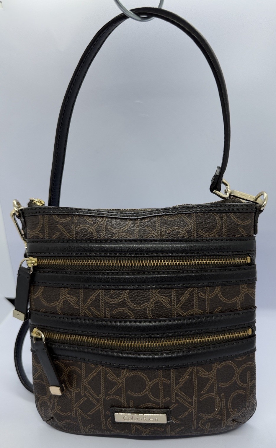 Calvin Klein Brown and Black Monogram Crossbody Bag