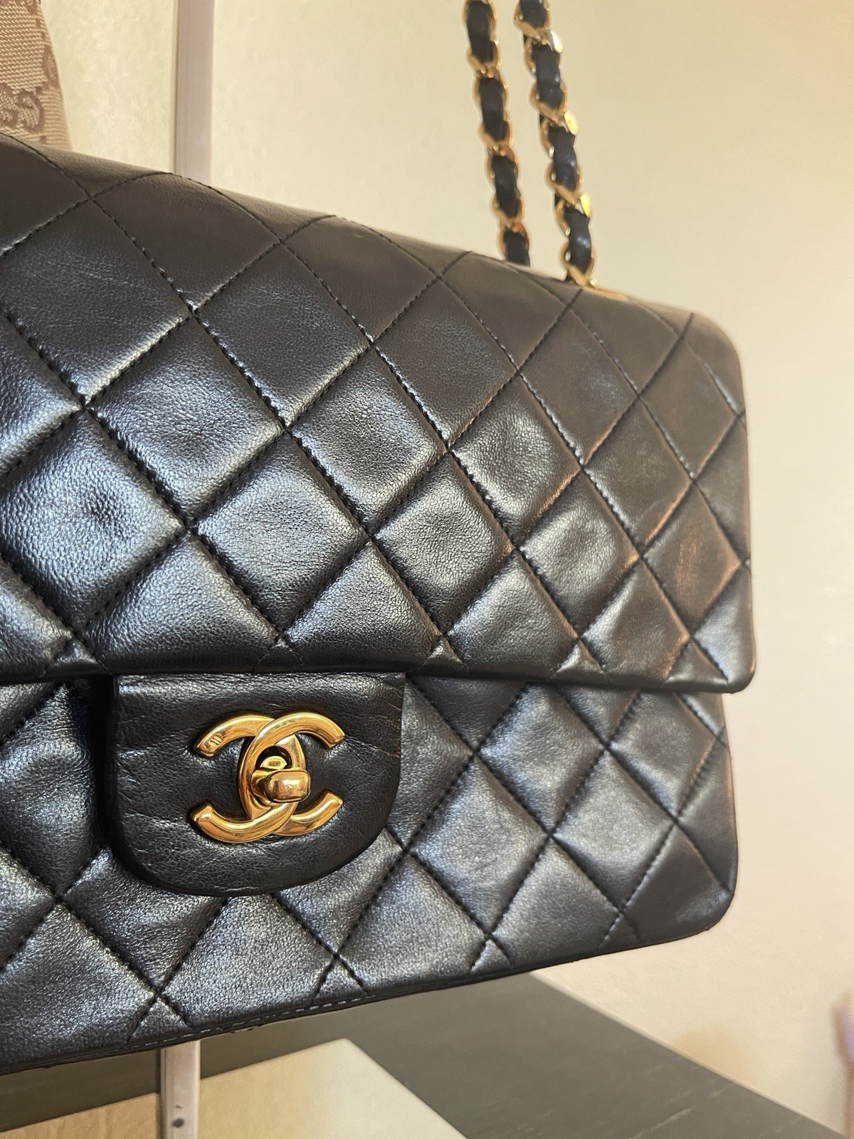 CHANEL Classic Medium Double Flap Bag In Black Quilted Lambskin with 24k GHW