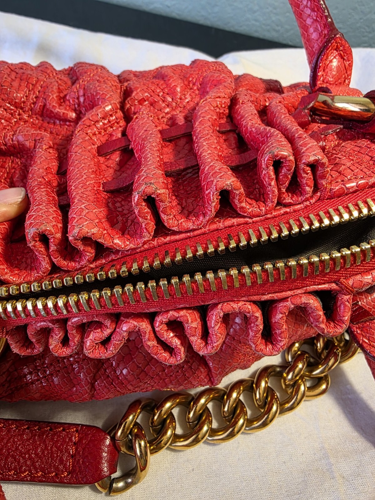 Auth Marc Jacobs Cecilia Coral Quilted Leather Shoulder/Handle Satchel Gold HW