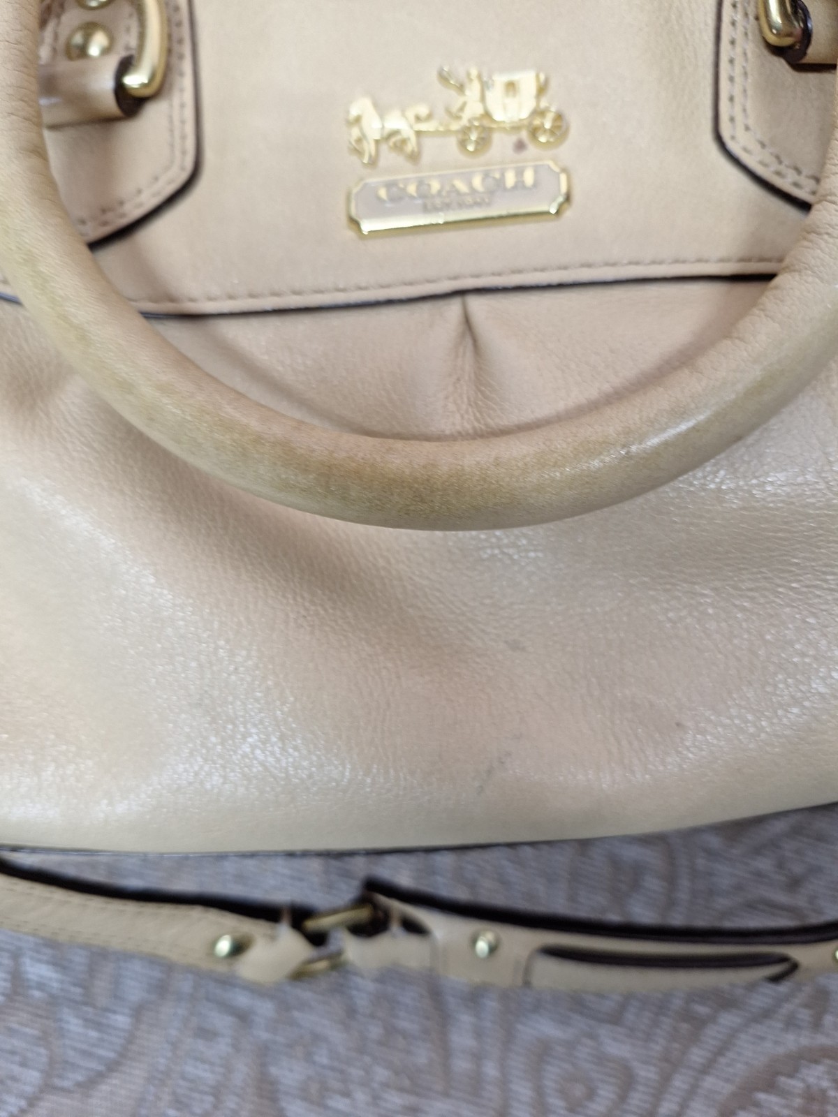 Coach Madison Sophia Nude Pink Leather Satchel Shoulder Bag Crossbody F15447