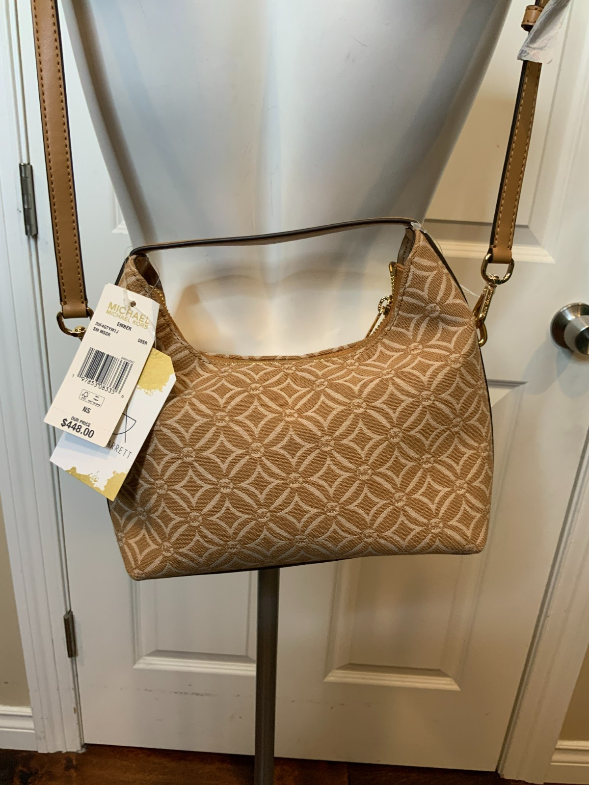 Michael Kors Tan White Logo Embroidered Ember Small Messenger Bag NWT $448