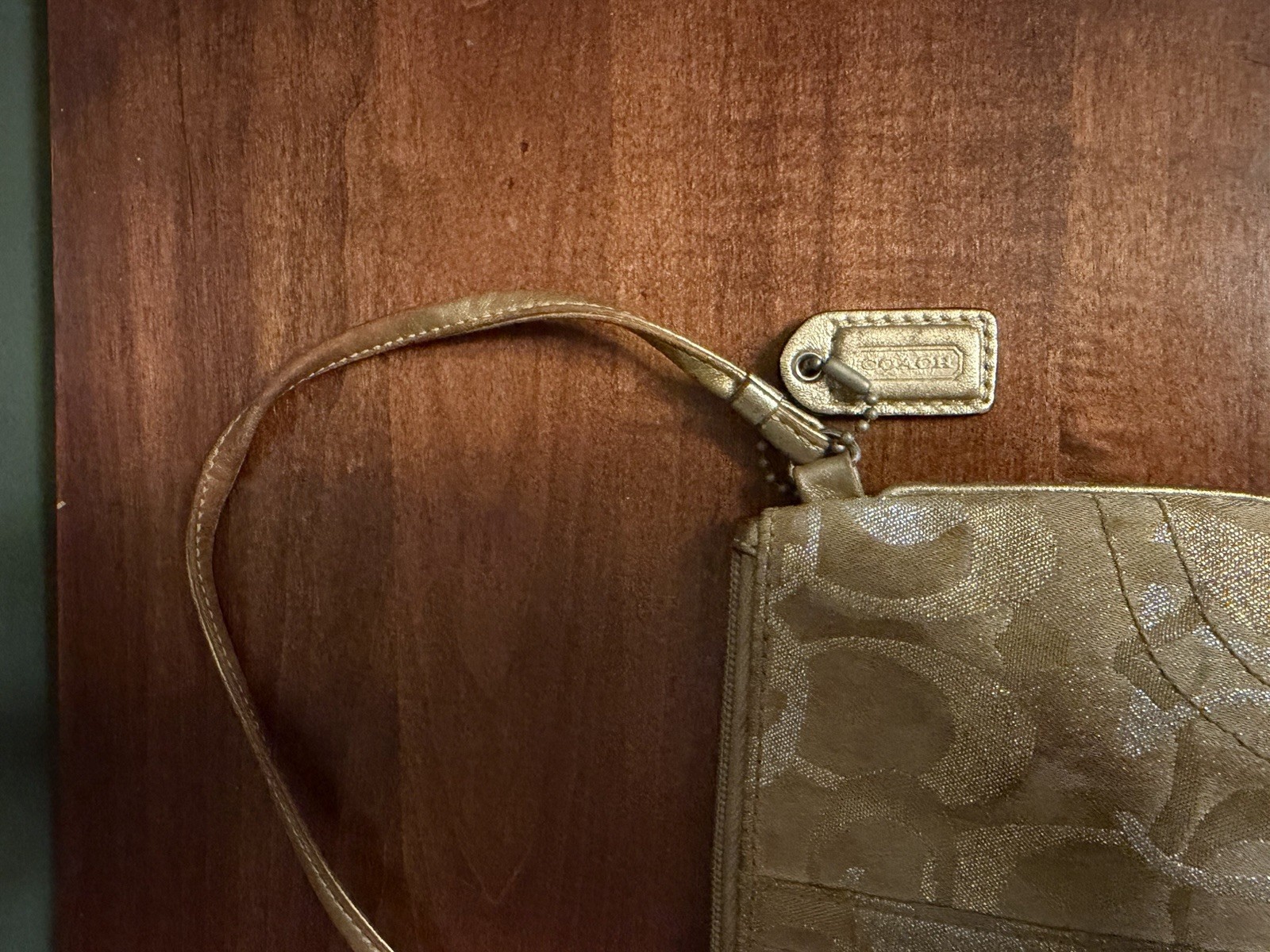 Coach Wristlet Metallic Gold & Silver Monogram Logo Mini Zipper Pouch 4in x 6in