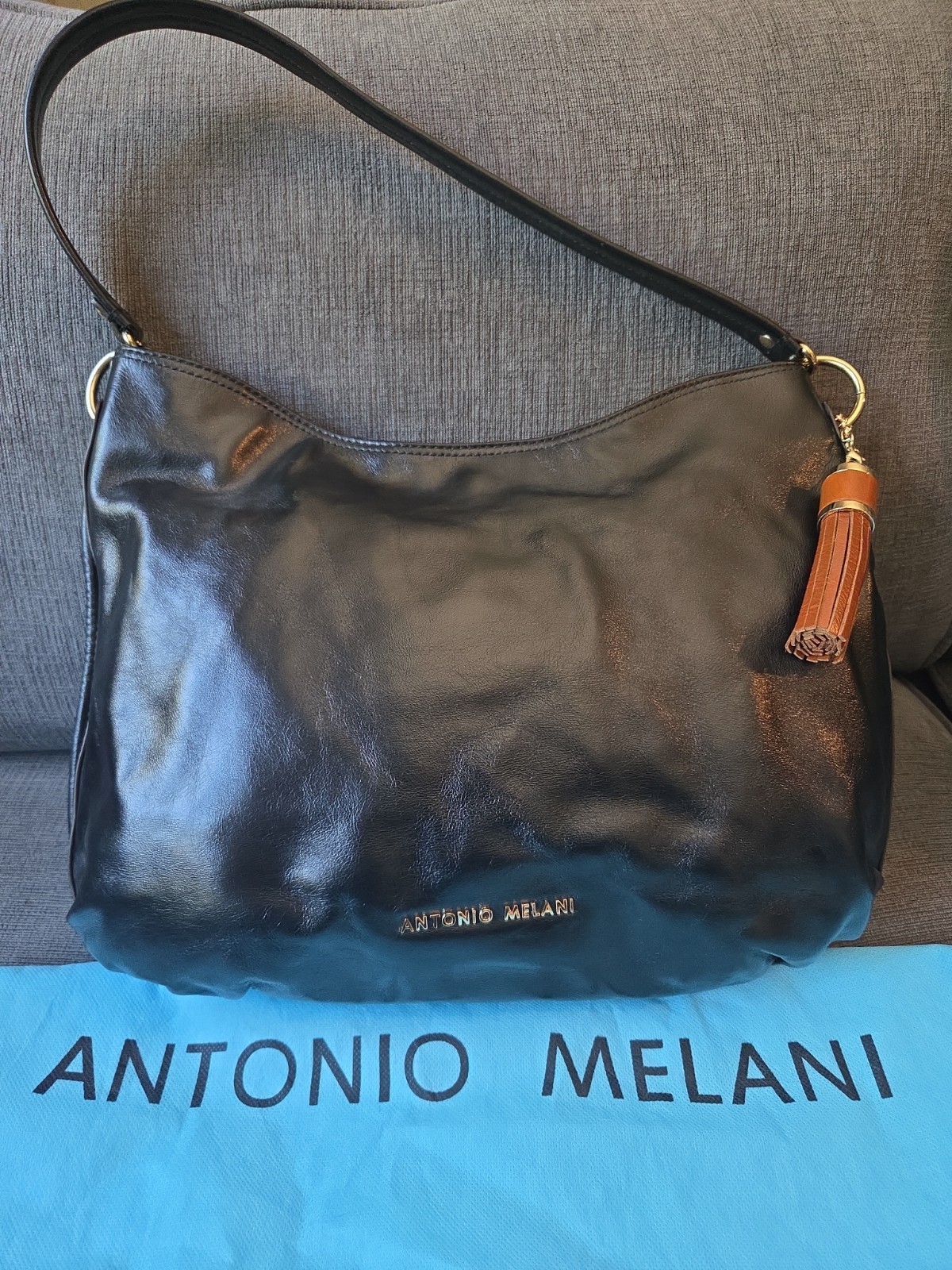Large Antonio Melani Black Leather Purse With Tassle
