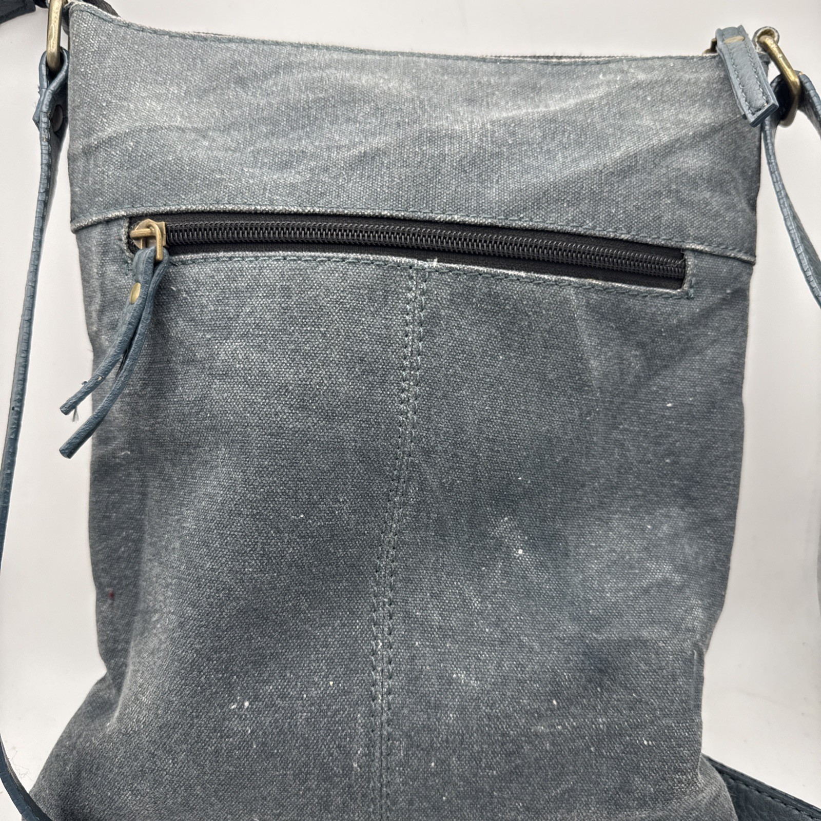 Mona B Cross City Crossbody Bag Boho Smoke Upcycled Canvas Leather Distressed