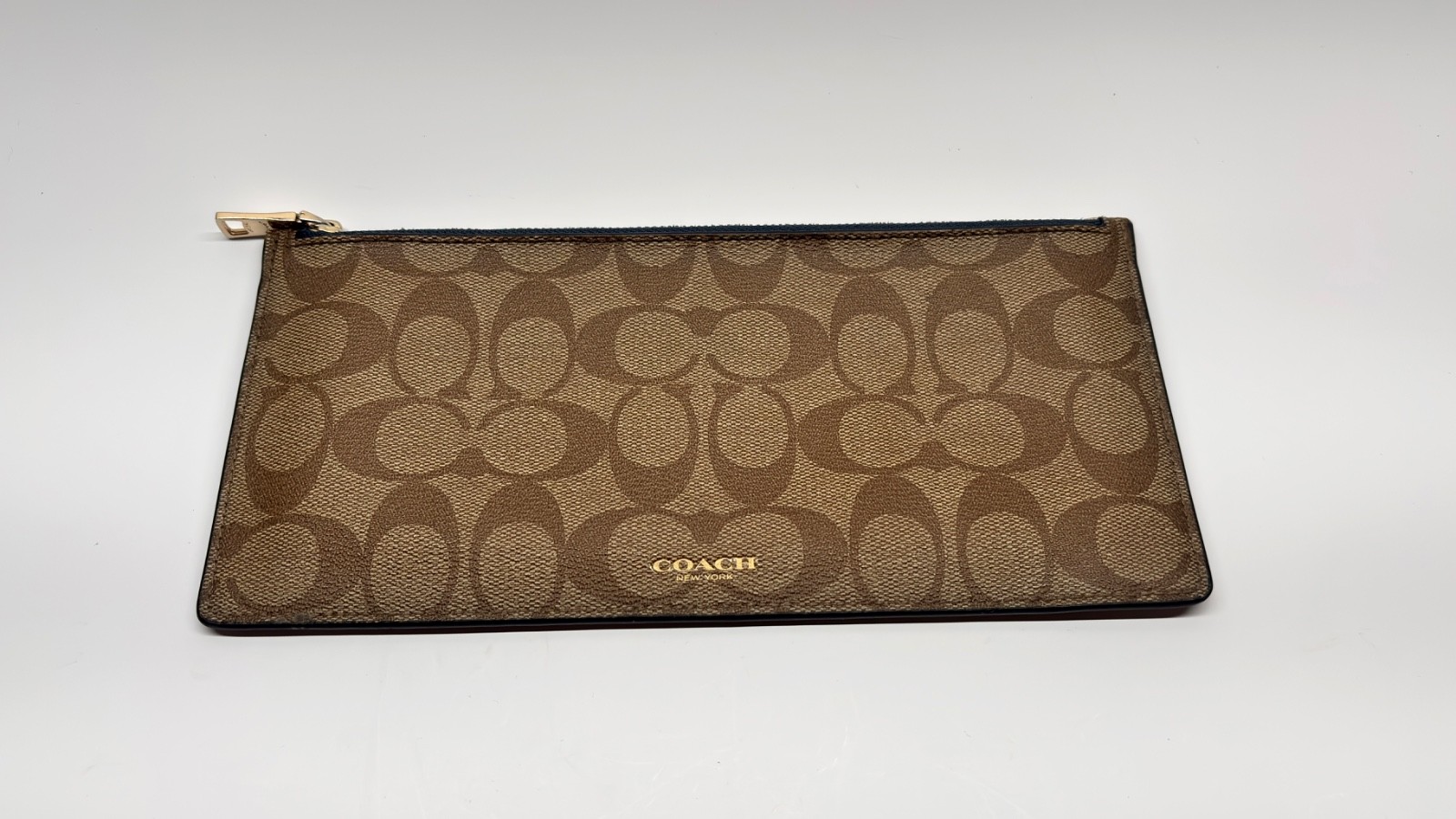 COACH Brown Signature Slim Zip Pouch