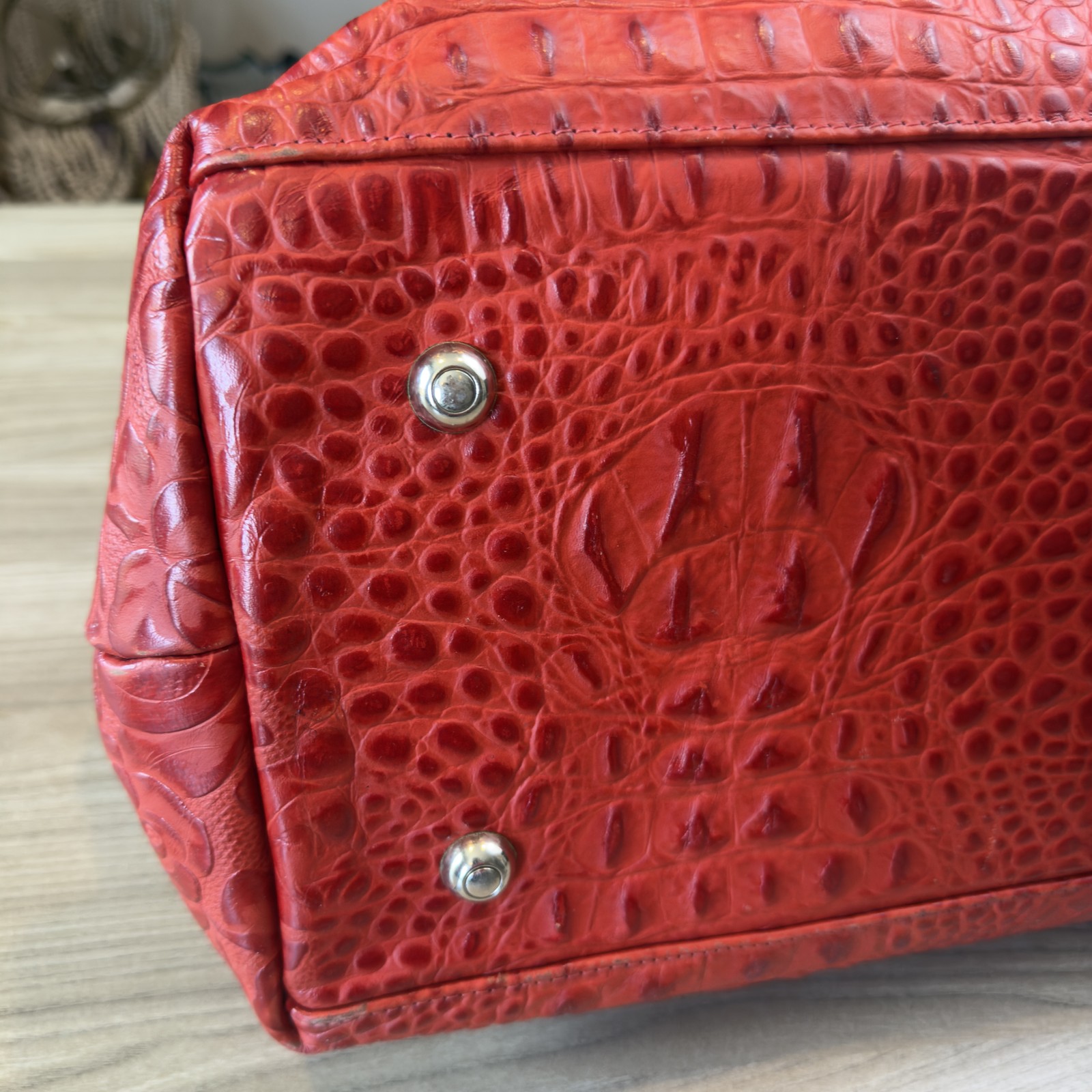 B.B. Simon Women’s Red Leather Satchel Handbag Rhinestone Western Buckle Large