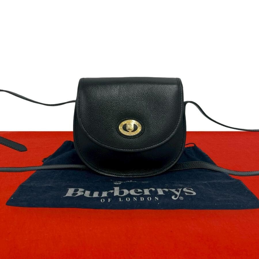 Burberry Vintage Shoulder Bag Leather Black Womens Nova Check Logo Gold