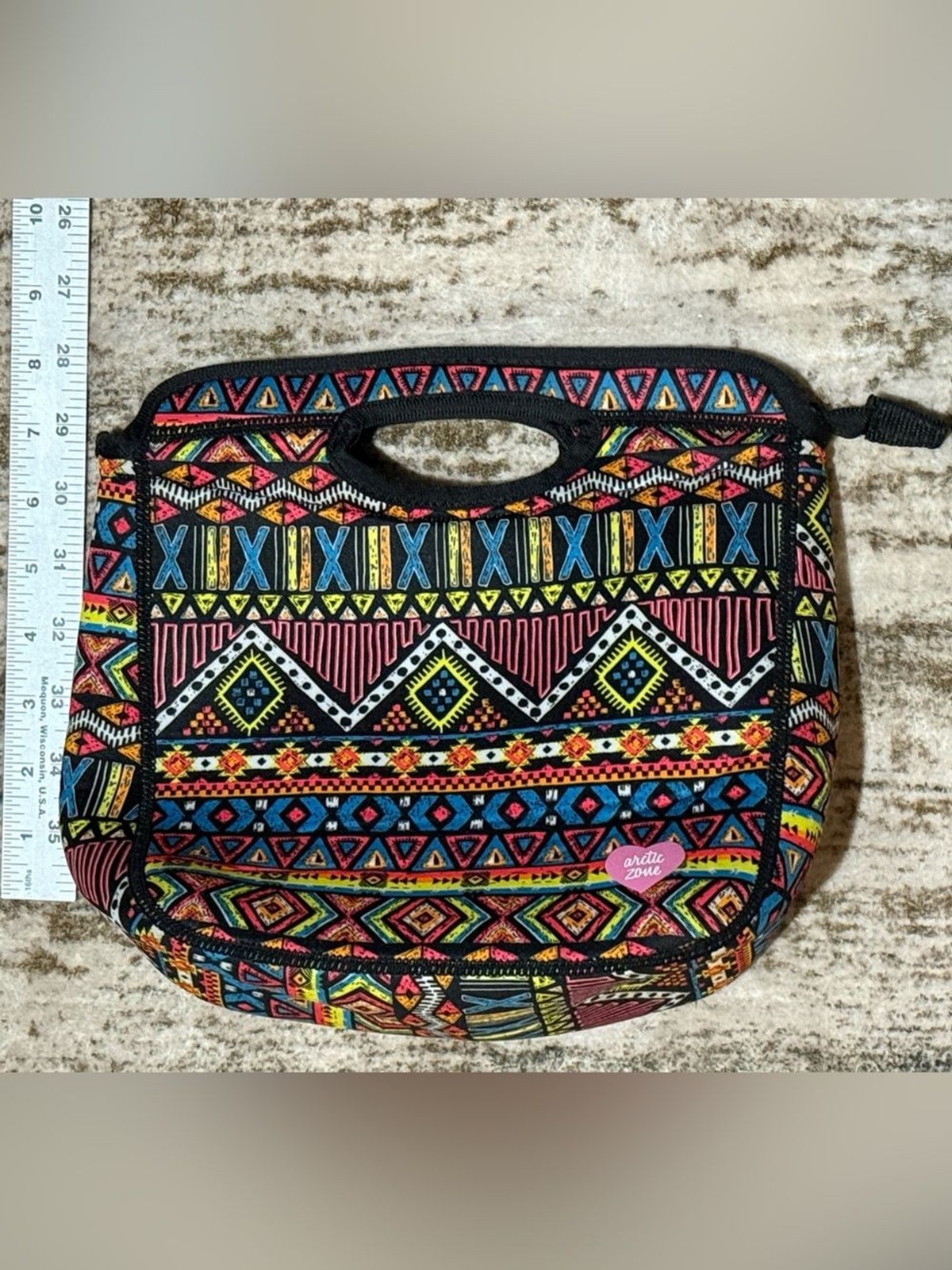 Boho Vibrant Tribal Pattern Handheld Neoprene Lunch tote-Arctic Zone(zips)