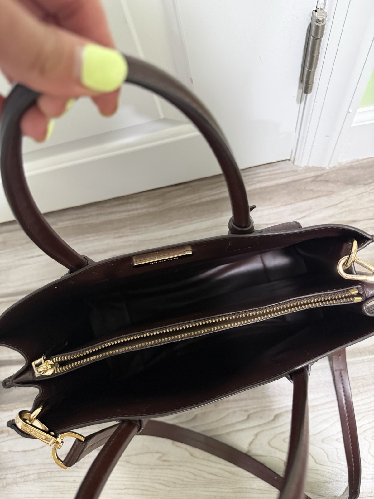 Michael Kors Leather Mercer Medium Satchel Crossbody Dark Brown