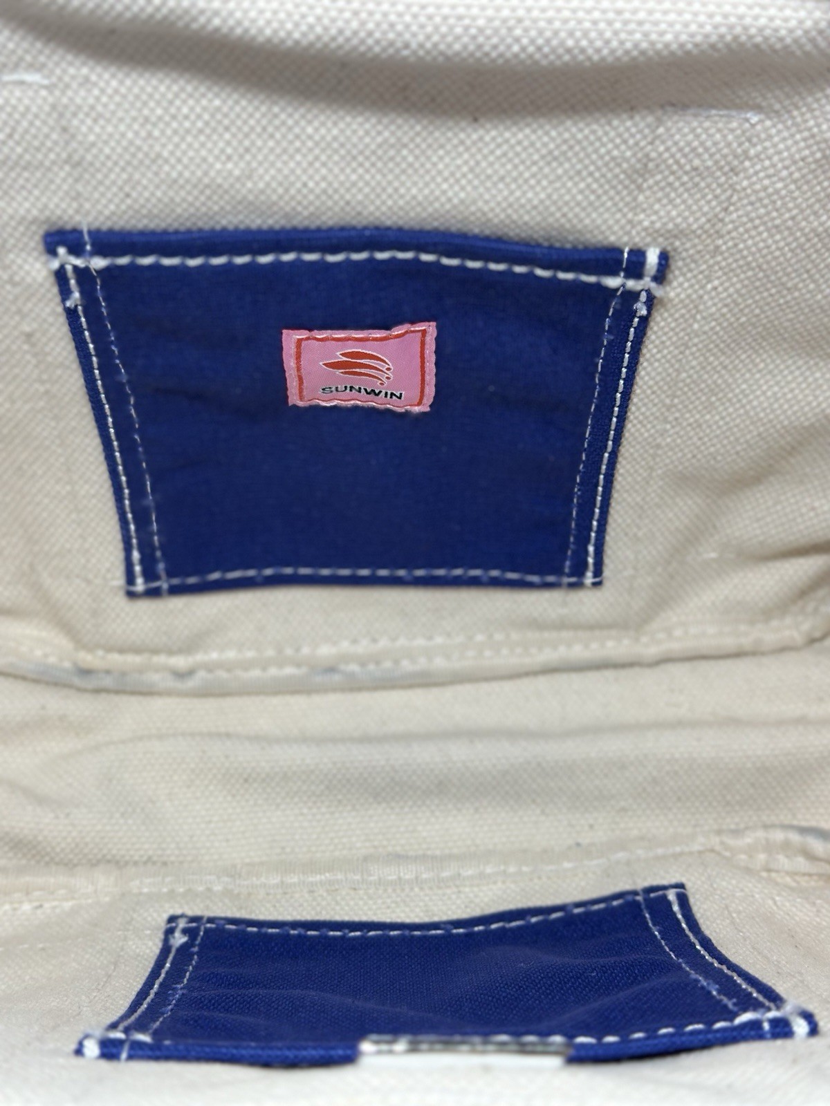 NEW SUNWIN SMALL CANVAS BOATKIN BEIGE/ BLUE BOAT TOTE BAG WITH 2 INNER POCKETS