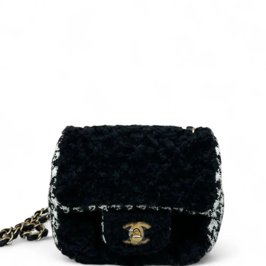 Chanel Graphic Mini Flap Bag Black White Shearling Tweed (dh071626j1r)