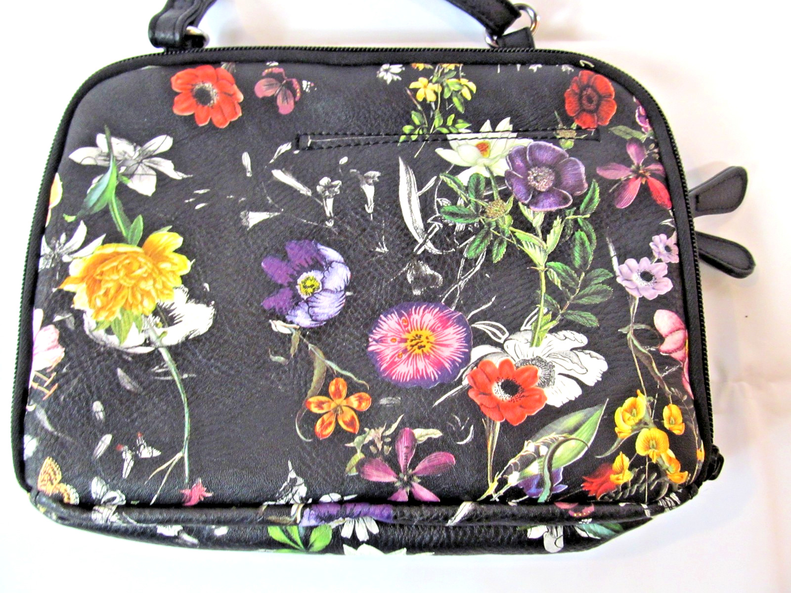Floral Print Multi Sac Crossbody Purse Bag 5 external zip pockets 48 inch strap