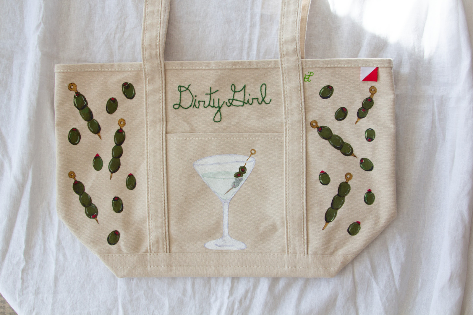 Hand-painted Hand-Embroidered Medium Canvas Boat Tote Bag Dirty Martini