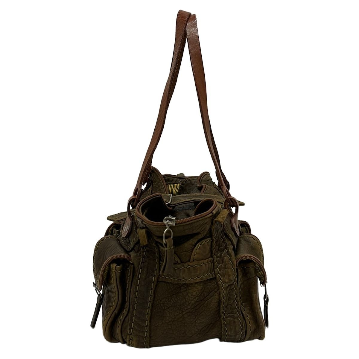 Jamin Puech Handbag Leather Khaki 6.30 x 9.65 inch w/ Storage Bag Japan Used