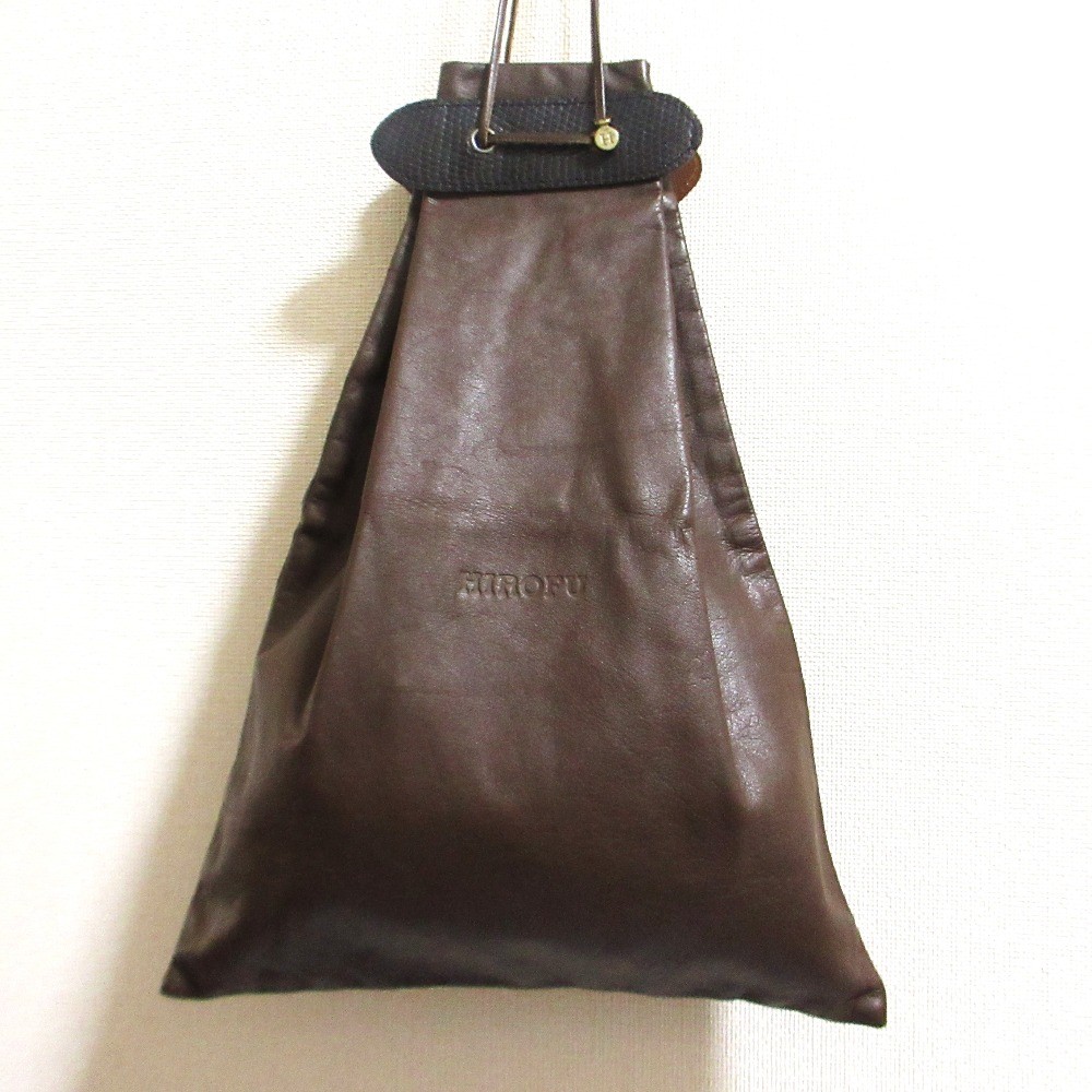 HIROFU Leather Drawstring Bag, Brown Women USED