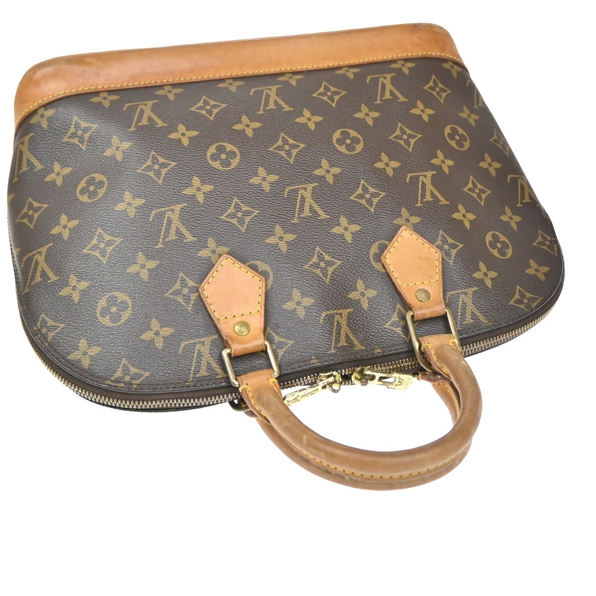 LOUIS VUITTON LV Logo Alma Hand Bag Monogram Leather Brown M51130 89YJ227
