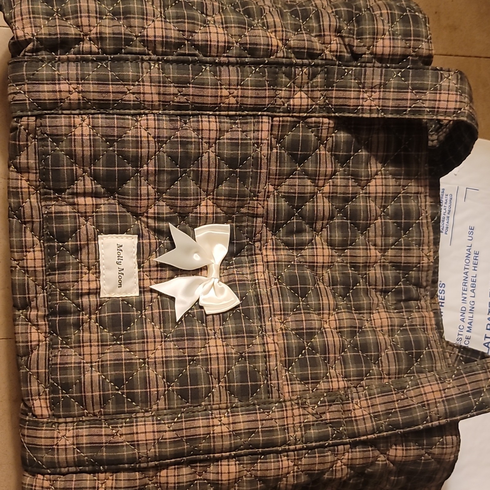 Women’s Quilted Plaid Tote Bag, Large Casual Shoulder Purse with Bow Detail