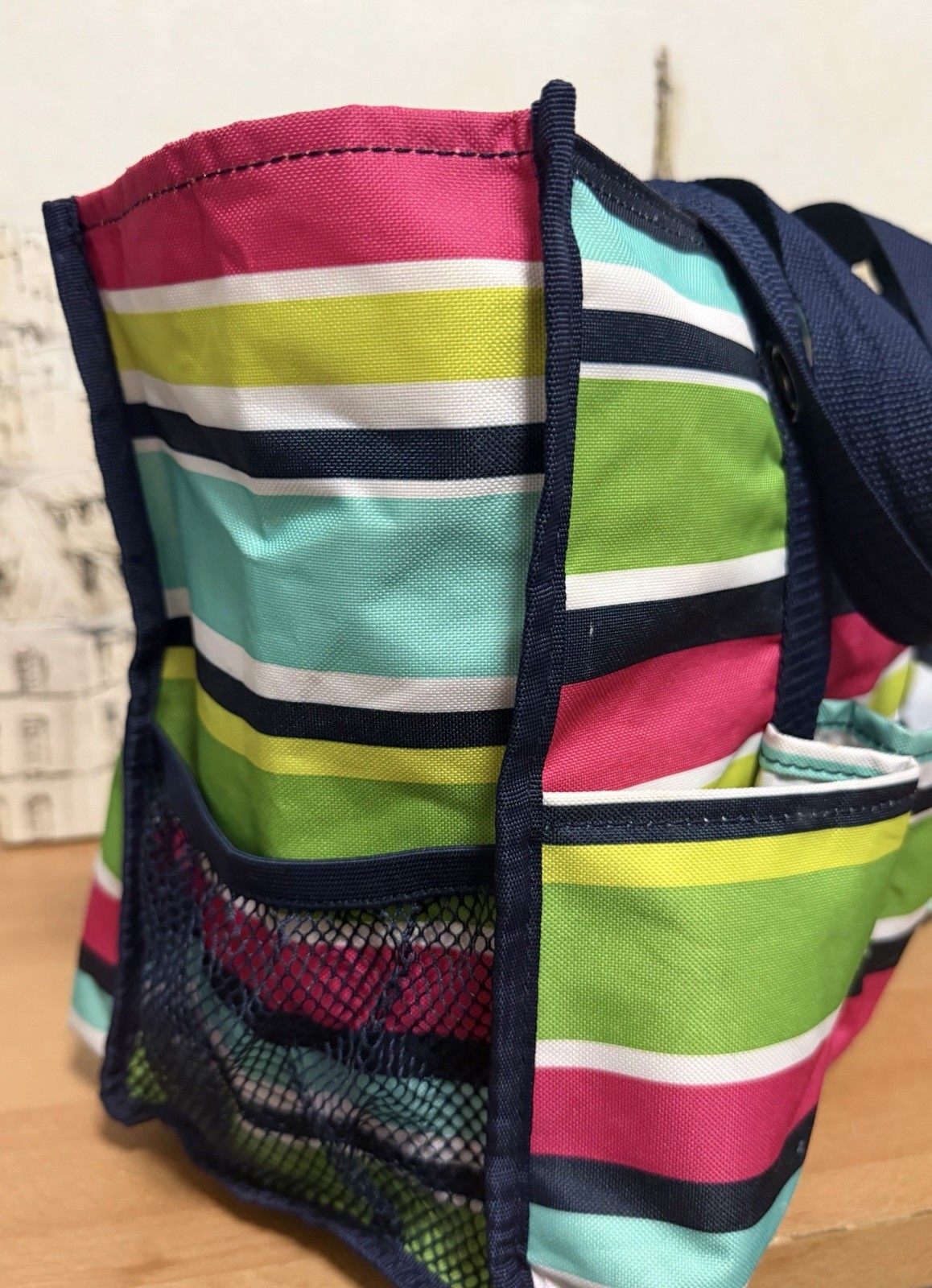 Thirty One Zip Top Organizing Utility Tote in Preppy Pop Stripes Colorful. New.