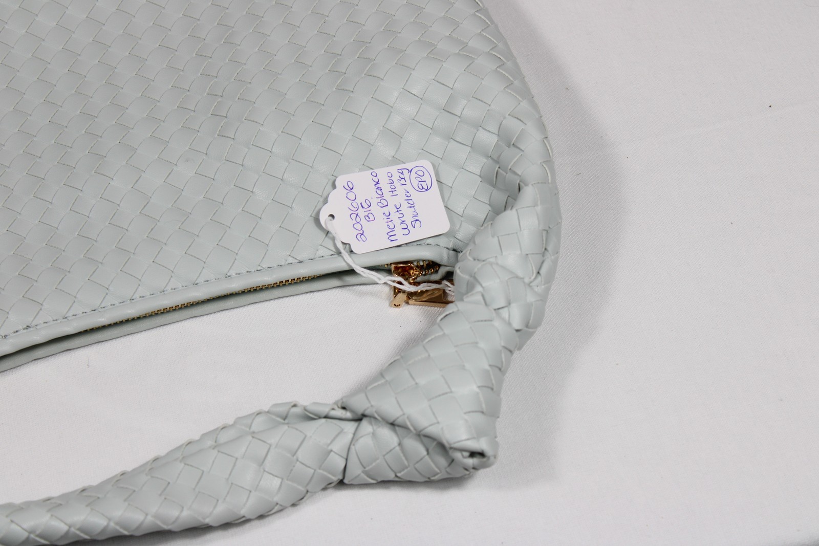 Melie Bianco Womens Woven Hobo Shoulder Bag Light Blue Vegan Leather Purse