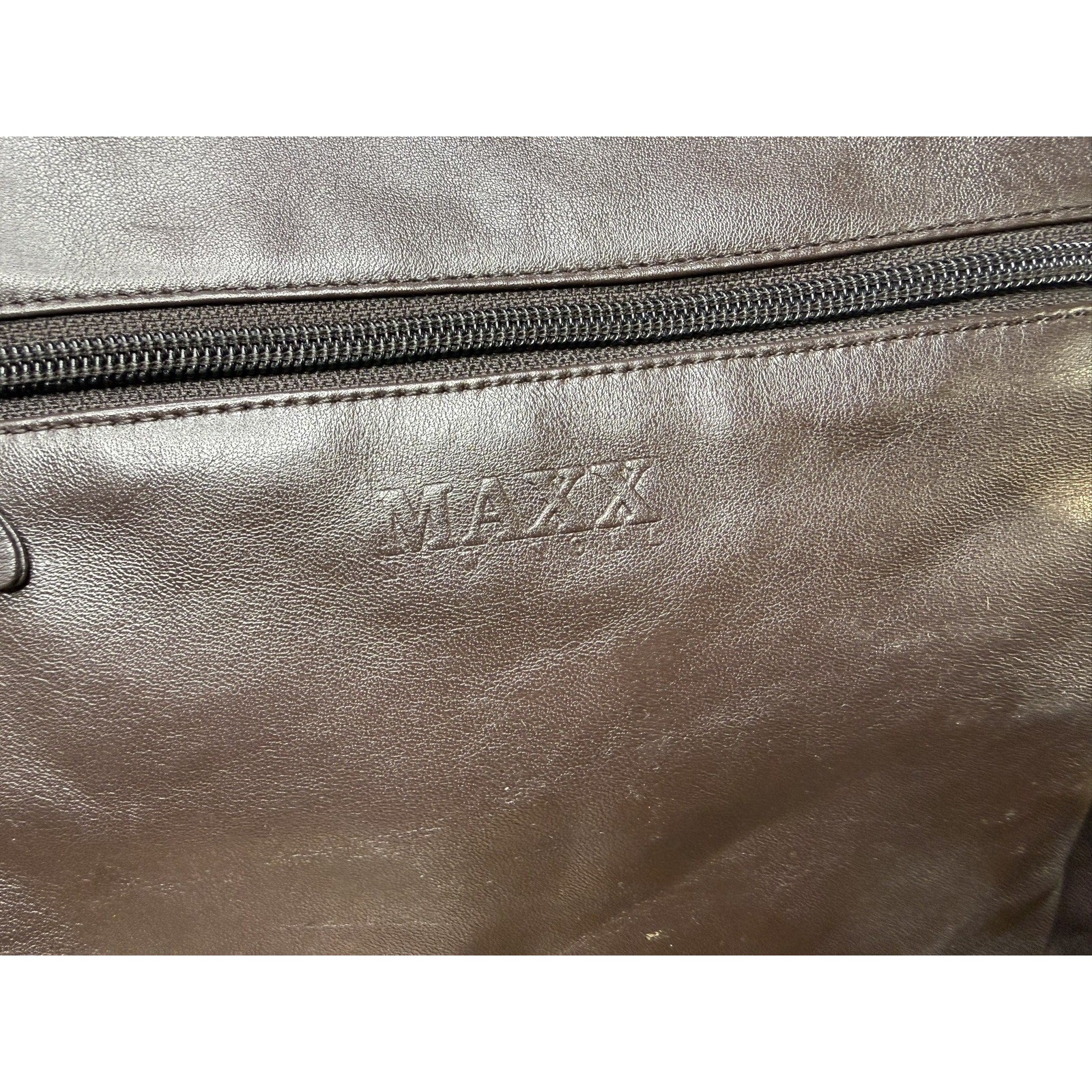 MAXX New York Dark Brown Leather Crossbody Bag Organizer Plaid Lining Messenger