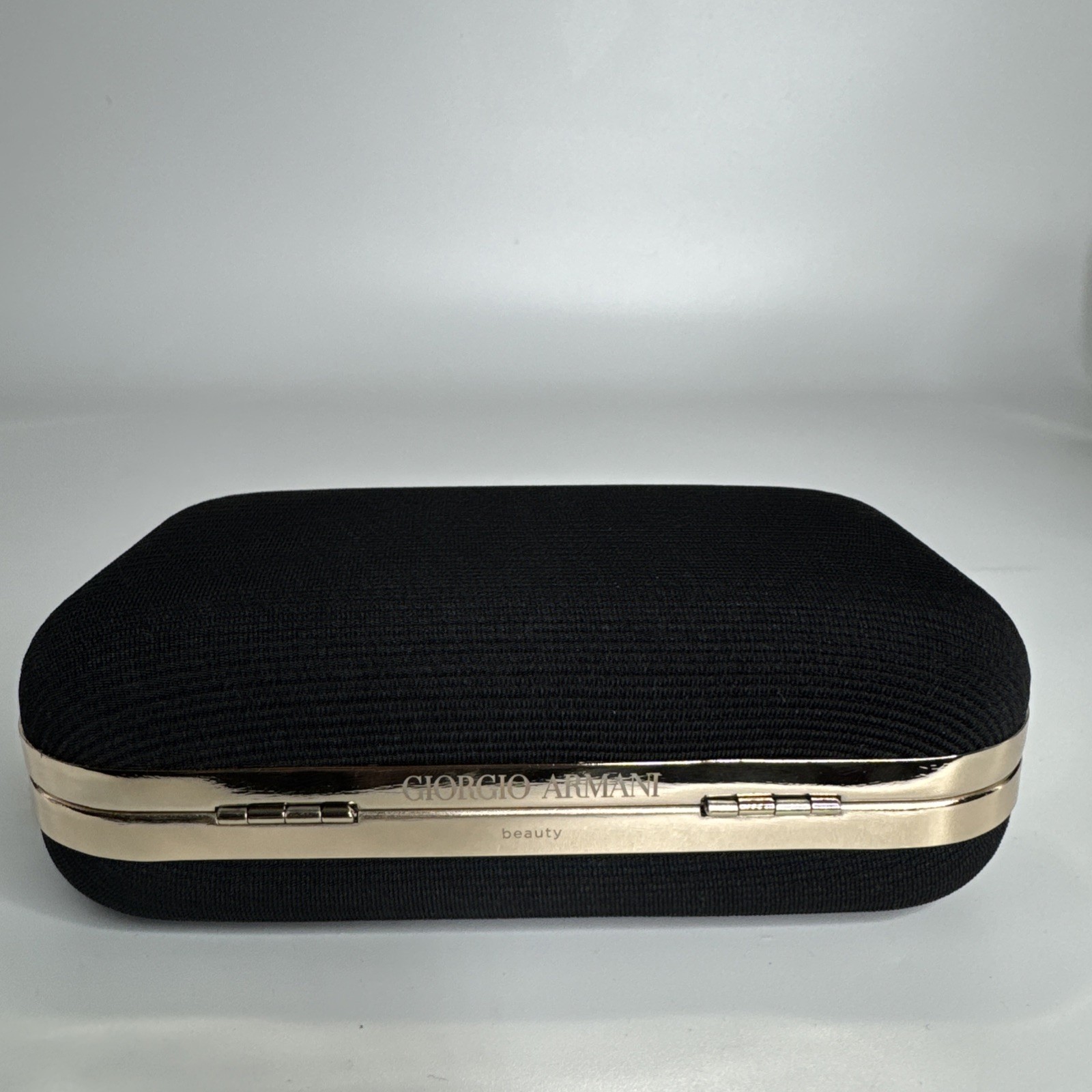 GIORGIO ARMANI Beauty Luxury Evening Clutch Mini Purse Black & Gold Hard Case