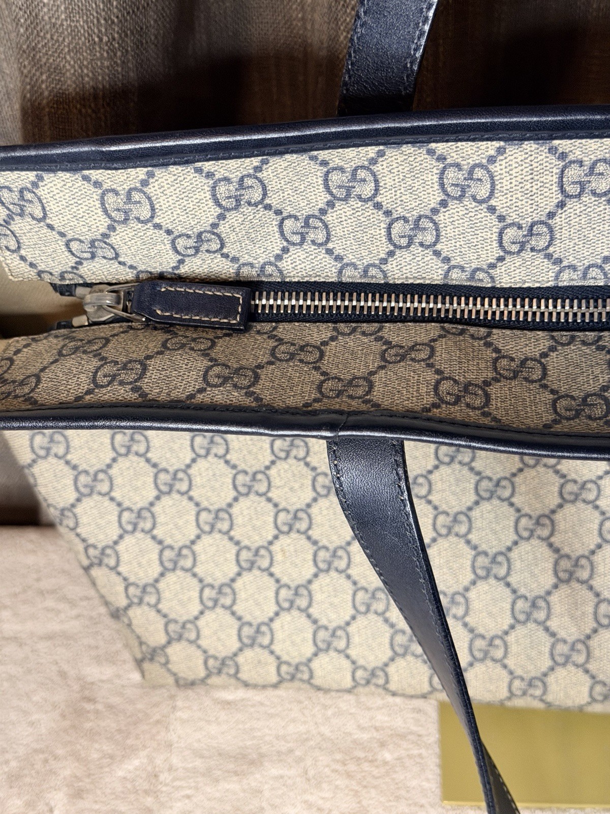 Gucci GG Supreme Monogram Navy Shopping Tote Purse Bag NICE Vintage