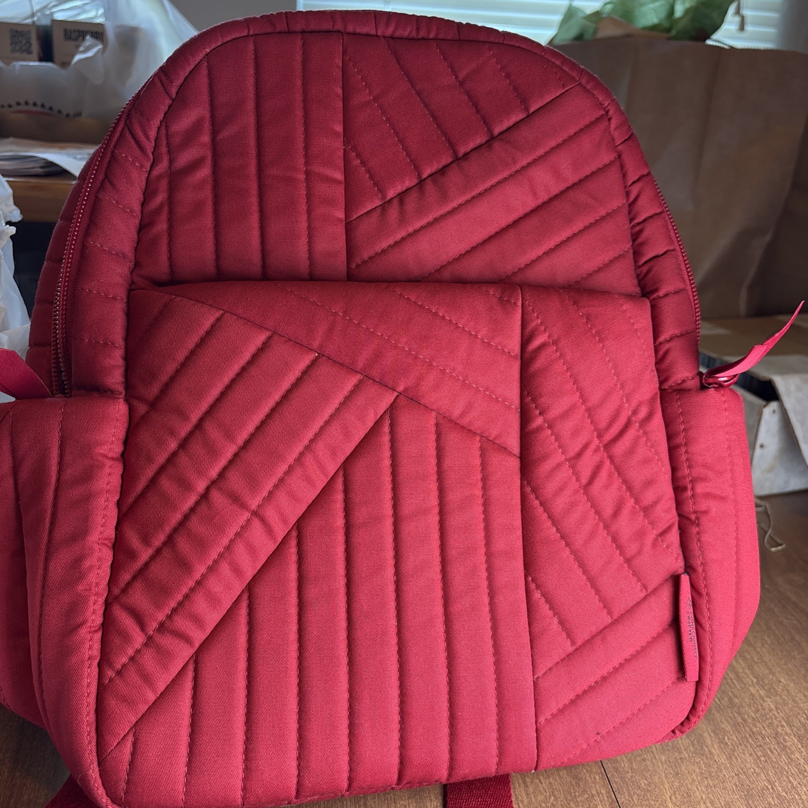 NEW Vera Bradley Cardinal Red Quilted Cotton Adjustable Backpack Floral Interior
