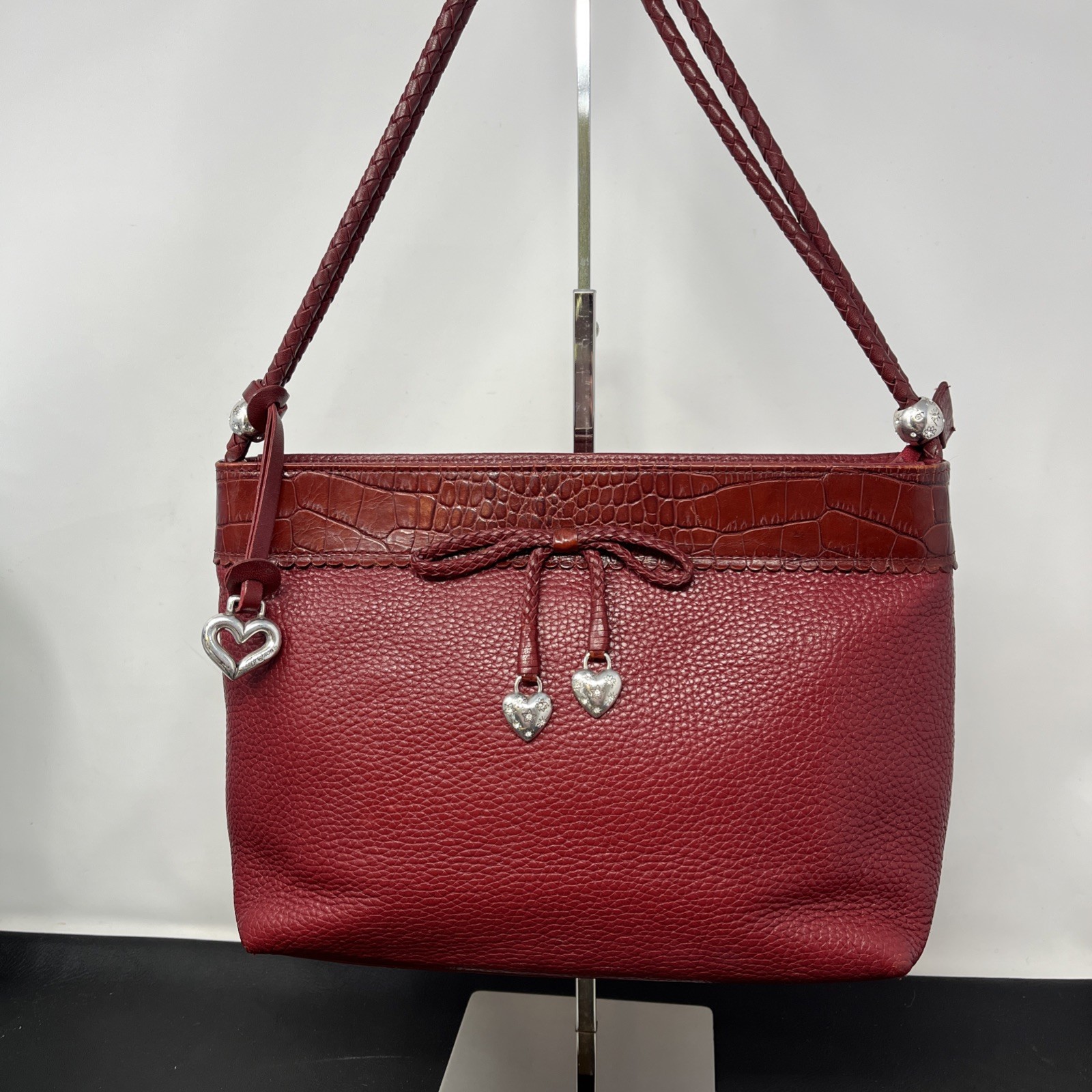 VTG Brighton Shoulder Bag Red Leather Heart Bag Charm 10.5x8x3