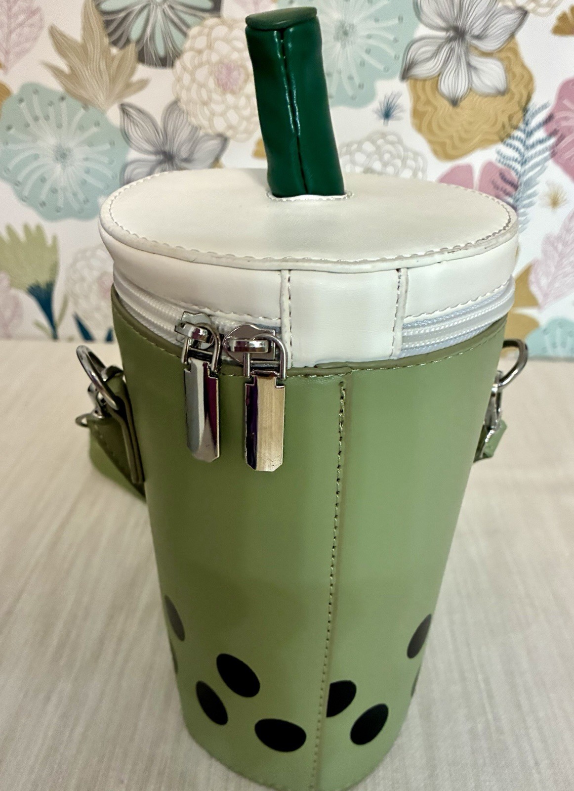 Cute Novelty Bubble Tea Purse Green Crossbody Bag Faux Leather Boba Drink