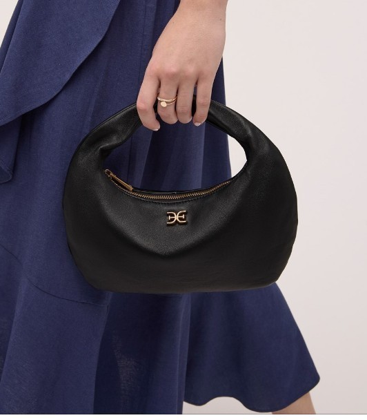 SAM EDELMAN Michaela leather top handle mini hobo bag + Dust bag in Black
