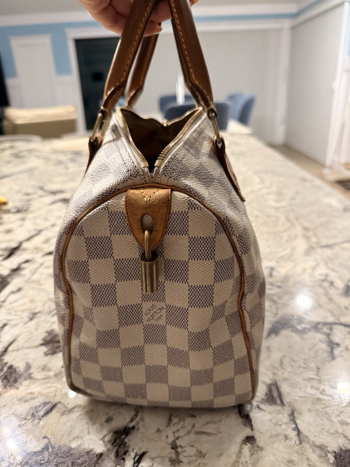 Louis Vuitton Damier Azur Speedy 25 Zip w/ Lock no key , Beige/White
