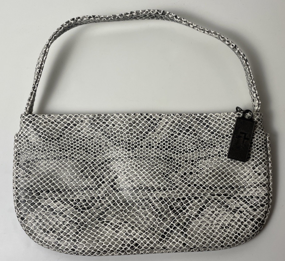 New Faux Snakeskin Clutch Purse Gray White Black Pattern 4×8” Evening Bag