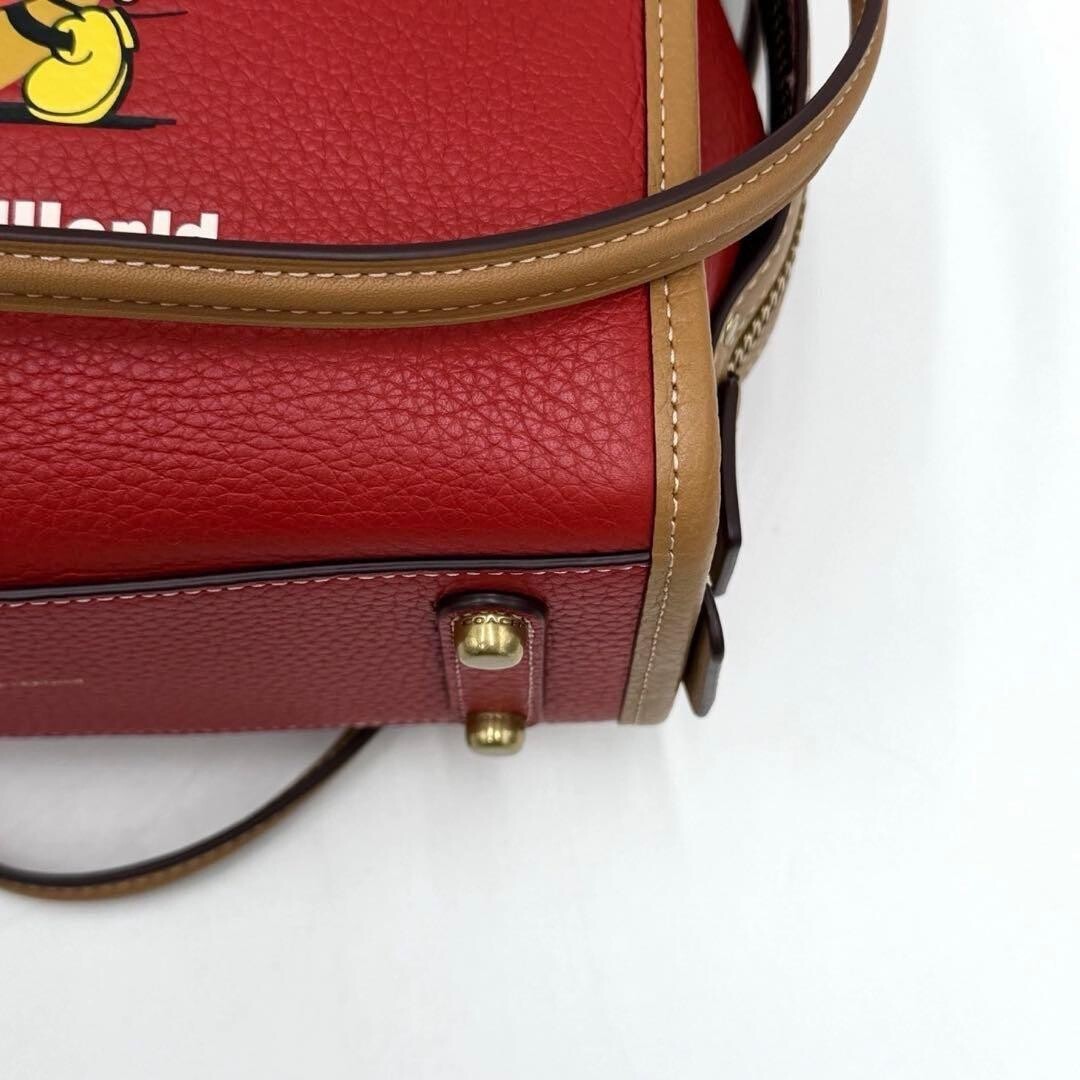 COACH Rogue 25 Disney Mickey Mouse 3-Way Leather Shoulder Bag Red Brown Beige