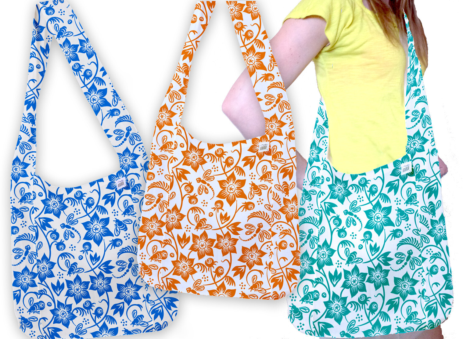 Hobo Sling Bags, Lot of 11, Lightweight Reusable Shopping, 3 Colors, Fun Print