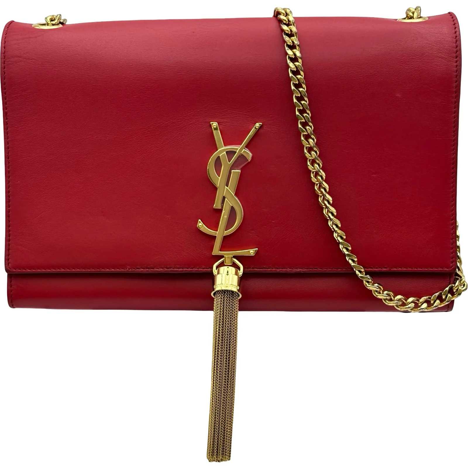 SAINT LAURENT Kate Chain Shoulder Red Leather Shoulder Bag 354119 #OKB6402