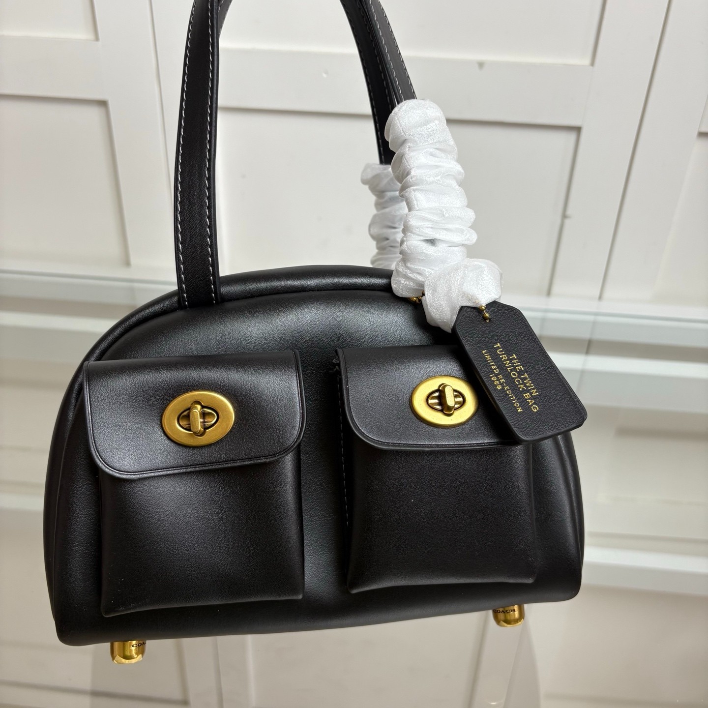 COACH Twin Turnlock Bag 20 CCC55 H 5.51 in × W 8.27 in × D 3.74 in Black