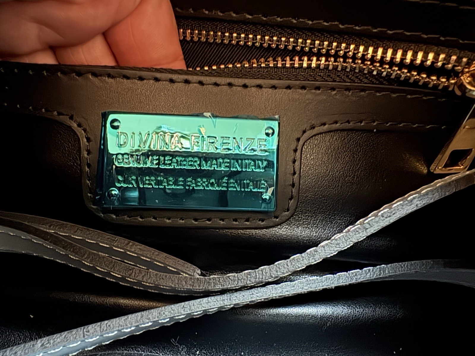 Divina Firenze Genuine Leather Handbag Made in Italy Bamboo Handle