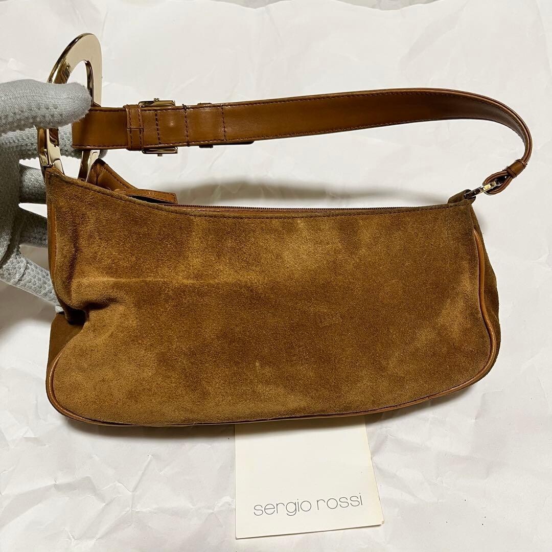 Sergio Rossi Brown Suede Shoulder Bag Vintage Italy Gold Hardware Party 69