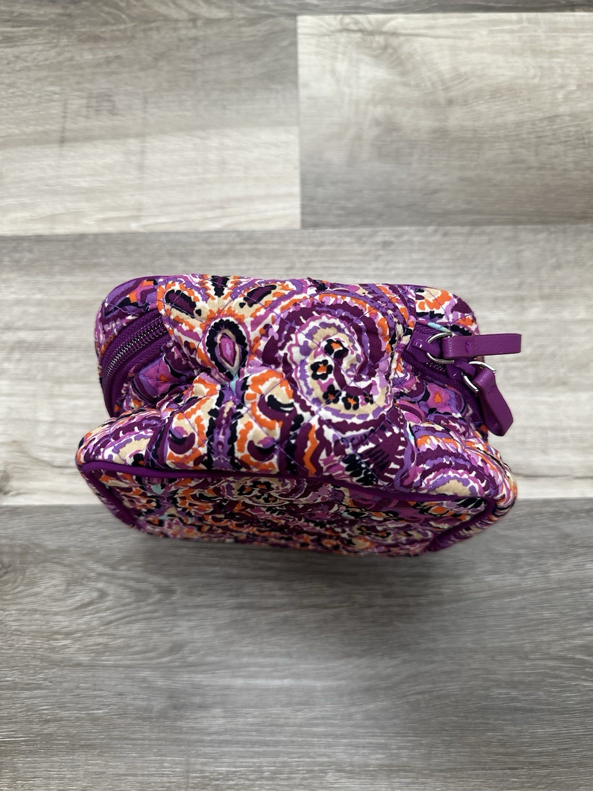 Vera Bradley Iconic Jewelry Case Paisley Quilted Handle Carry Purple Orange