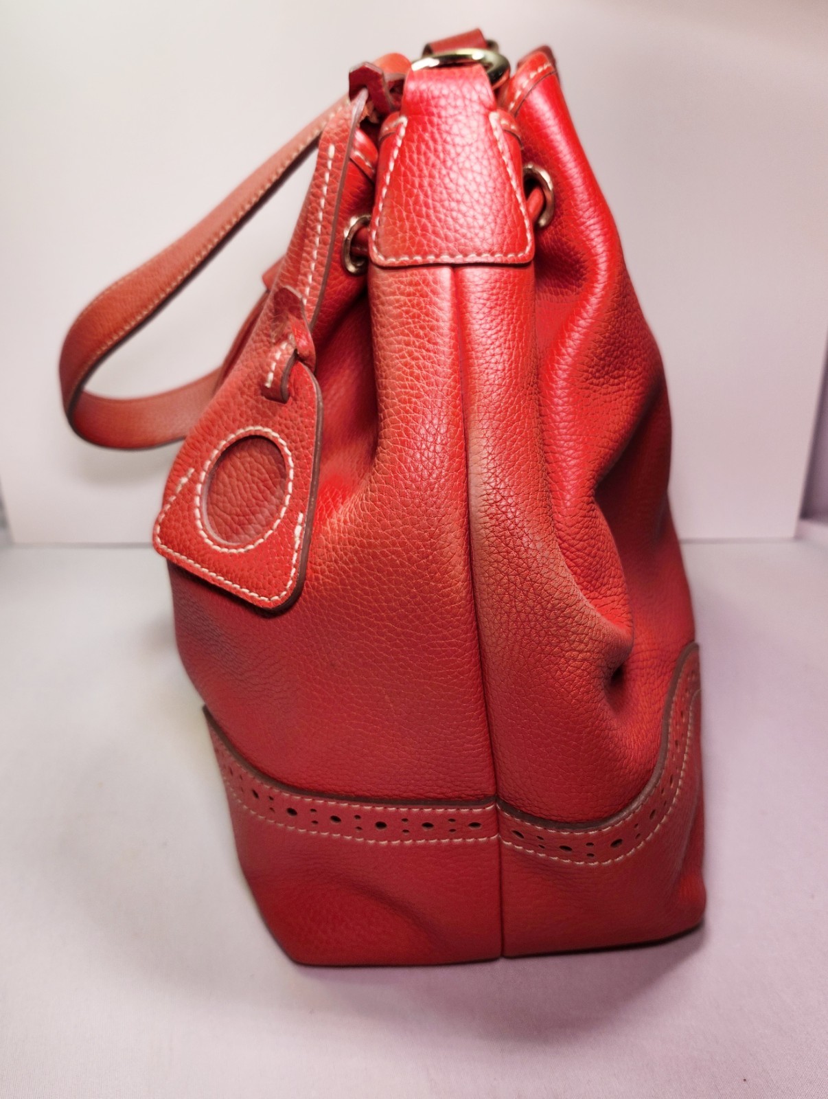 Dooney & Bourke Pebble Leather Red Tassel Satchel • Raised Button Logo J7343515