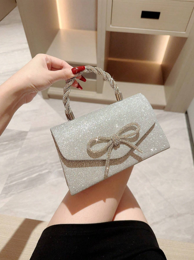 Luxury Glitter Bow Evening Clutch Rhinestone Bridal Party Wedding Prom Purse Bag